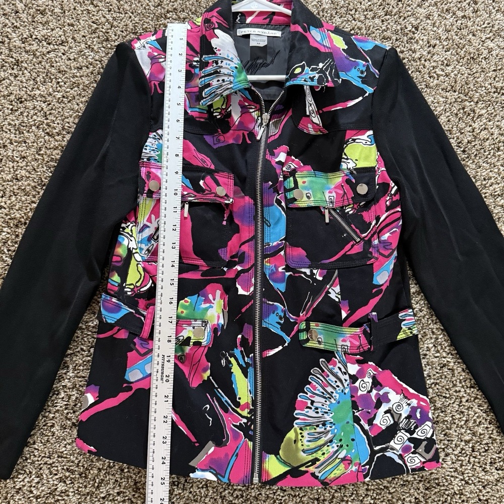 Peter Nygard Womens M Multicolor Abstract Zip Jacket Stretch Knit Sleeves Pocket - Picture 4 of 10